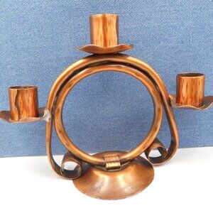 VINTAGE COPPER COPPERCRAFT 516 CANDLESTICK 3 CANDLE HOLDER CIRCLE